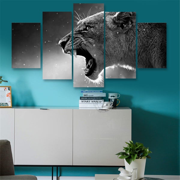 5 Panels HD Canvas Wolf Tiger Paintings Prints Home Room Unframed Picture Art Wa Carousel 1