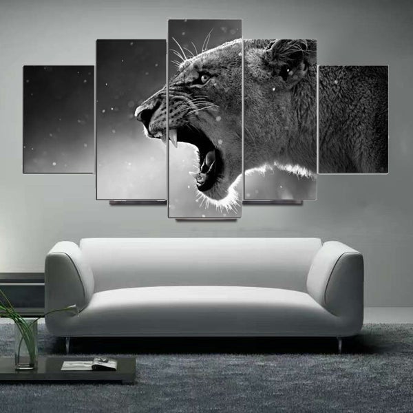 5 Panels HD Canvas Wolf Tiger Paintings Prints Home Room Unframed Picture Art Wa Carousel 2