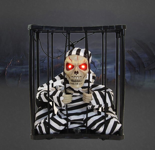Halloween Hanging Jail Cage Prisoner Ghost Skeleton Glow Eyes Ghost Sounds Decor Carousel 2