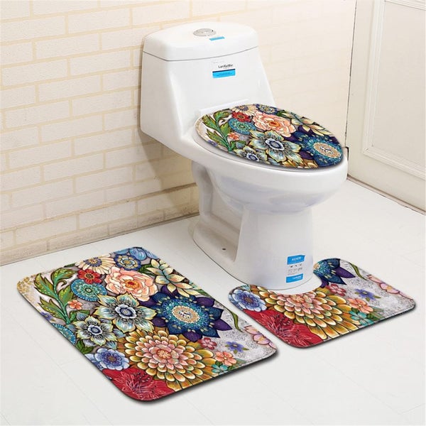 Natural Pattern Flower Polyester Bathroom Shower Curtain Bath Carpets Toilet Sea Carousel 2