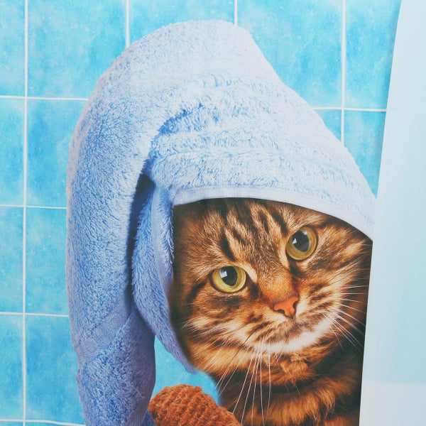 Cat Bathing Bathroom Shower Curtain Waterproof Fabric With 12 Hooks Carousel 8