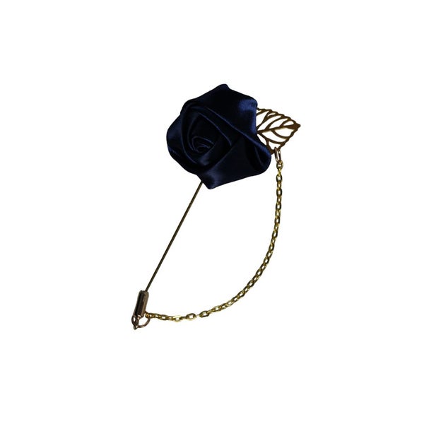 Womens Navy Rose With Gold Leaf Flower Suit Blazer Jacket Lapel Pin Carousel 1