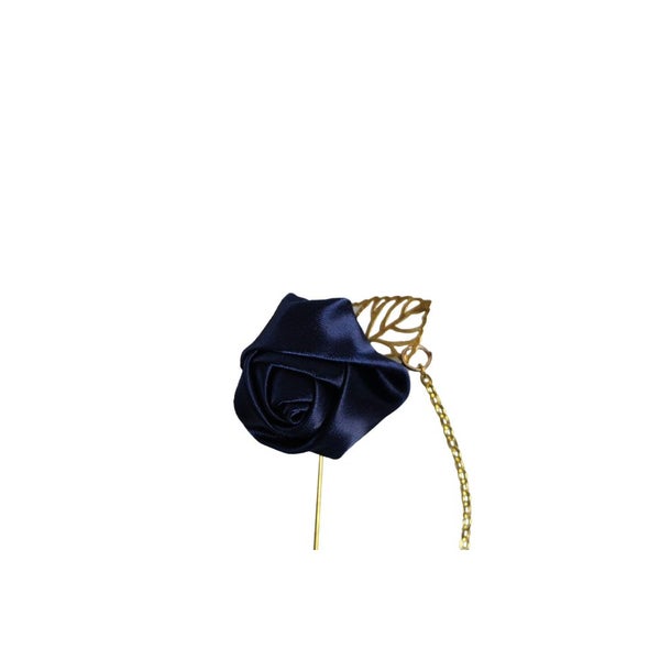 Womens Navy Rose With Gold Leaf Flower Suit Blazer Jacket Lapel Pin Carousel 3
