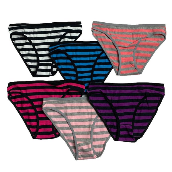 6 X Womens Stripe Cotton Bikini Underwear Brief Sexy Panties Comfy Carousel 1