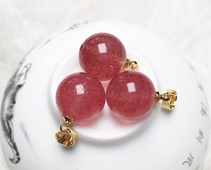 Natural Pink Strawberry Crystal Pendant 14KGP Gold Plated ** Clearance ** Carousel 1