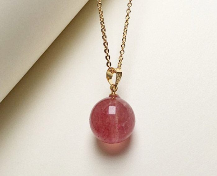 Natural Pink Strawberry Crystal Pendant 14KGP Gold Plated ** Clearance ** Carousel 2