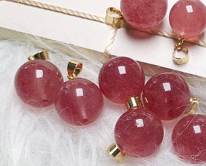 Natural Pink Strawberry Crystal Pendant 14KGP Gold Plated ** Clearance ** Carousel 3