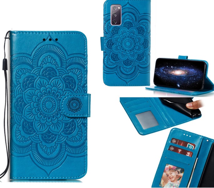 Galaxy s21 FE 5g PU leather wallet case embossed Mandala pattern (blue) Carousel 1