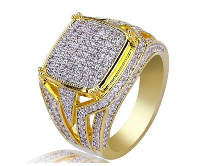 Gorgeous Men's CZ Diamond Ring / 18KGP Gold - S11 Carousel 1