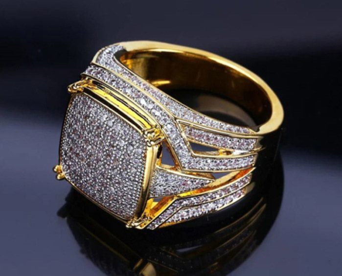 Gorgeous Men's CZ Diamond Ring / 18KGP Gold - S11 Carousel 3