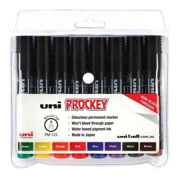Uni Prockey Marker 1.2mm Bullet Tip 8 Pack Assted PM-122 Carousel 1