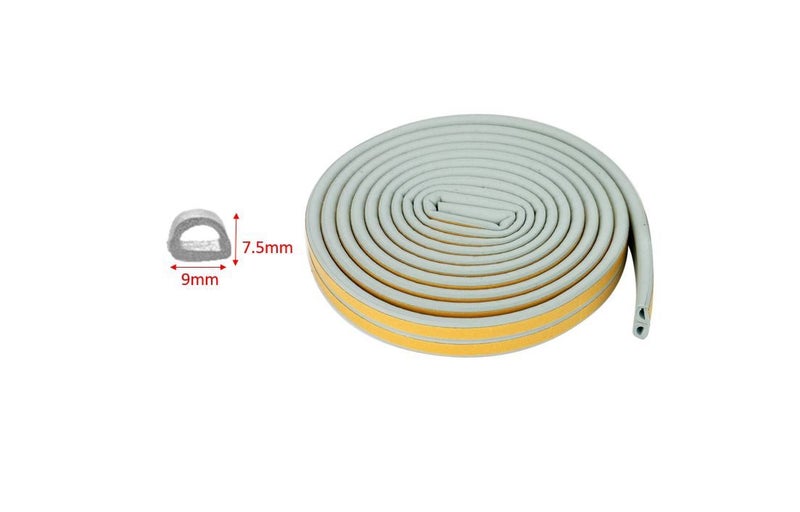 PTN 7.5mm TYPE-D GREY Door Seal Strip Draught Excluder Tape Weather Strip 6M Carousel 1