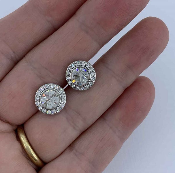925 Sterling Silver Crystal Stud Earrings "Briar" (Crystal) Carousel 2