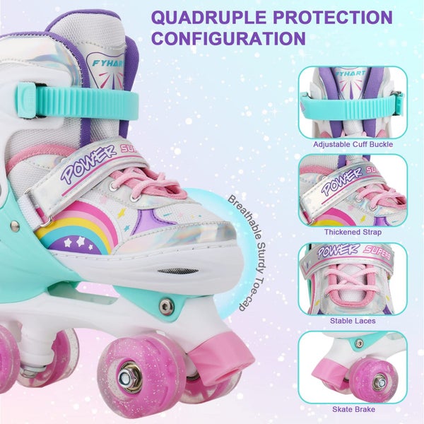 Kids Teens Roller Skates Adjustable 4 Sizes 4 Light Up Wheels For Size33-37 Col. Carousel 2