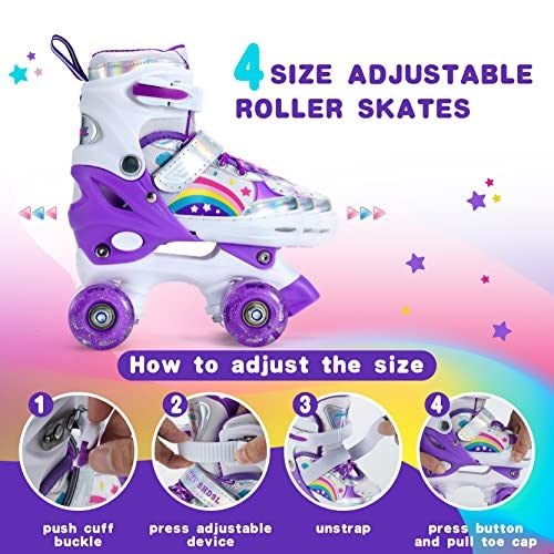 Kids Roller Skates Adjustable 4 Sizes 4 Light Up Wheels For Size26-33 Col. Carousel 2