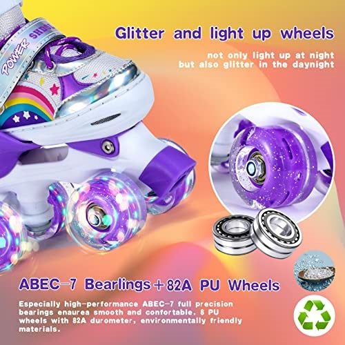 Kids Teens Roller Skates Adjustable 4 Sizes 4 Light Up Wheels For Size33-37 Col. Carousel 2