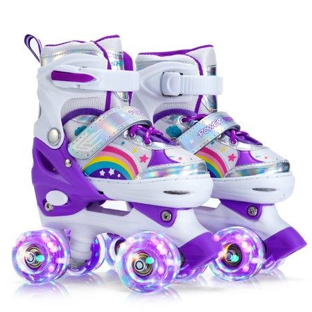 Kids Teens Roller Skates Adjustable 4 Sizes 4 Light Up Wheels For Size33-37 Col. Carousel 1