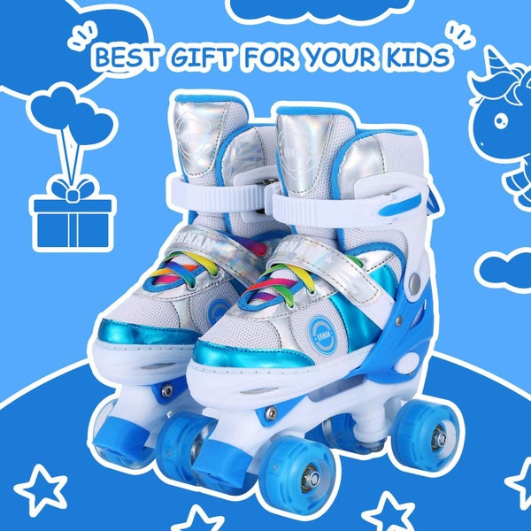 Kids Roller Skates Adjustable 4 Sizes 4 Light Up Wheels For Size 26-33 Col. Carousel 2