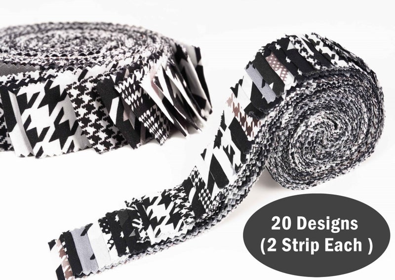 Soimoi 40Pcs Houndstooth Print Cotton Precut Fabrics For Quilting Craft Strips Carousel 8