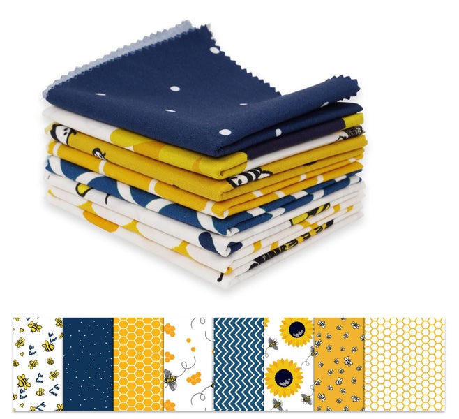 Soimoi 8 Pc Fat Quarter Bundle, Honey Bee & Sunflower Print 18"x 22" DIY Carousel 1
