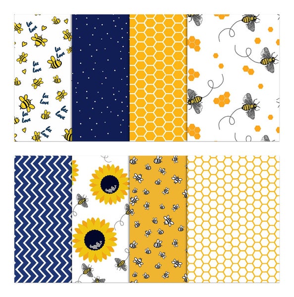 Soimoi 8 Pc Fat Quarter Bundle, Honey Bee & Sunflower Print 18"x 22" DIY Carousel 2