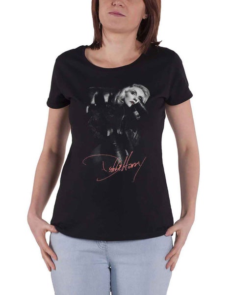 Debbie Harry T Shirt Leather Girl Blondie Logo Official Womens Skinny Fit Black Carousel 1