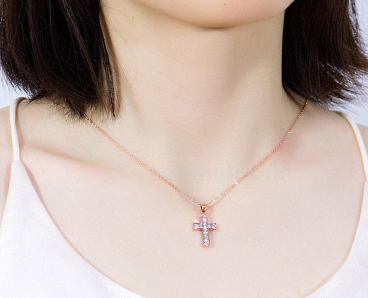 Cross Pendant CZ Rose Gold Necklace For Women Carousel 2