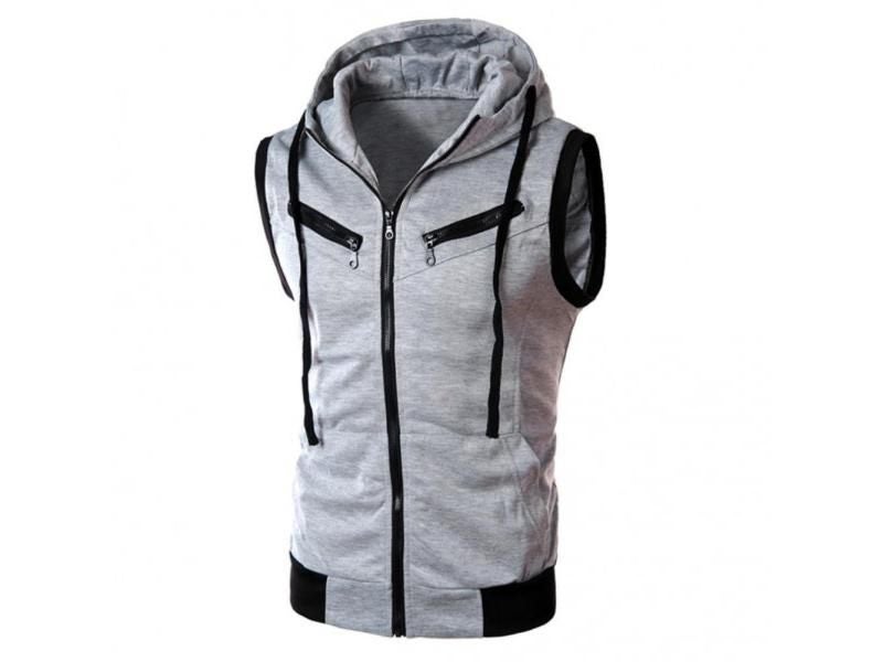 Color Block Summer Sports Men Zipper Sleeveless Fitness Hoodies Hooded Vest Carousel 2