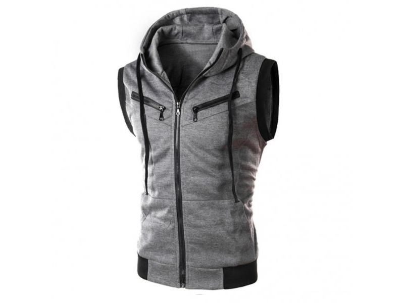 Color Block Summer Sports Men Zipper Sleeveless Fitness Hoodies Hooded Vest Carousel 1