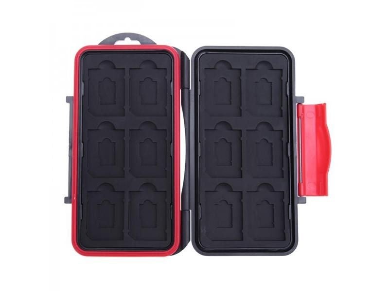 Large Waterproof Memory Card Case 12SD 12TF Storage Holder Box Black Red Carousel 1