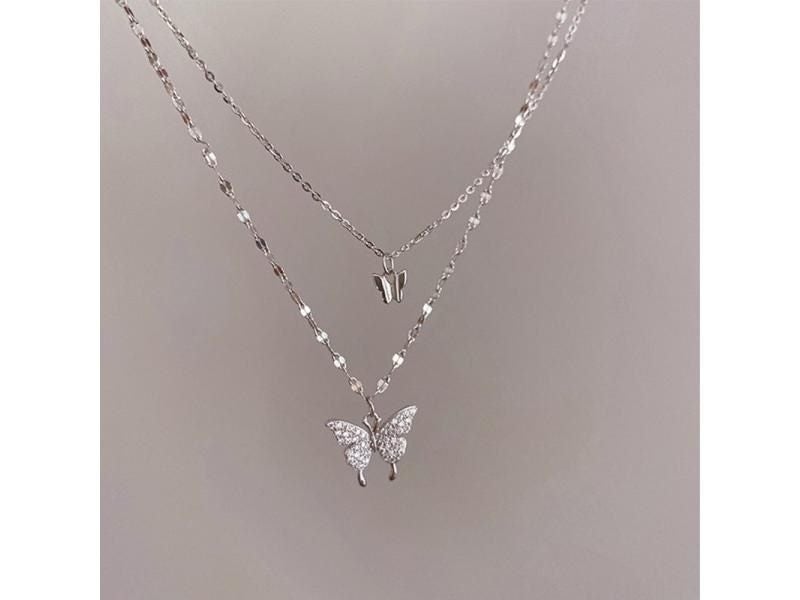 New Shiny Butterfly Necklace Ladies Exquisite Double Layer Clavicle Chain Carousel 2