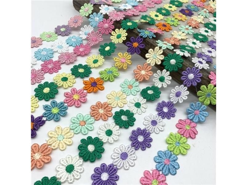 1yard 25mm Colorful Daisy Flower Lace Trim For Knitting Wedding Embroidered Carousel 2