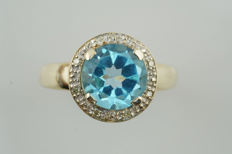 Natural Blue Topaz & Diamond Engagement Ring 9ct Carousel 1