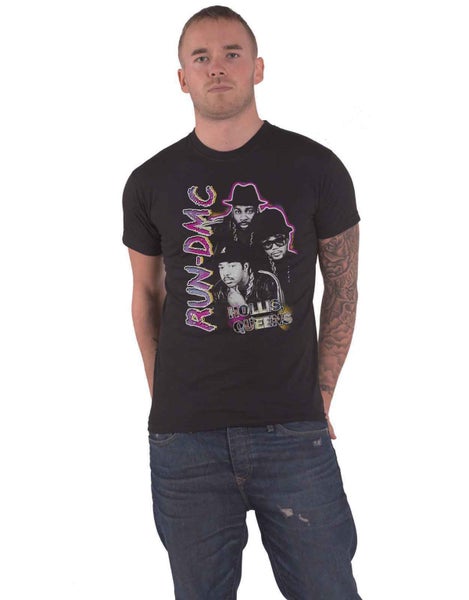 Run DMC T Shirt Hollis Queens Homage Logo new Official Mens Black Carousel 1
