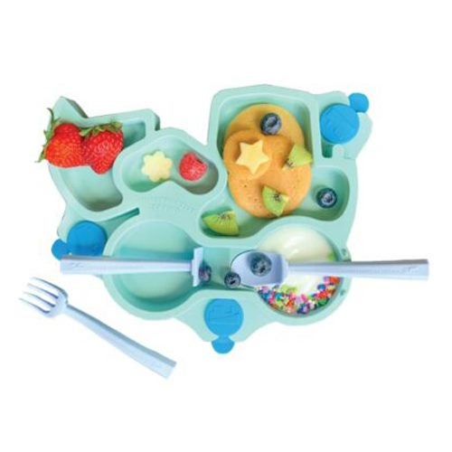 CONSTRUCTIVE BABY PLATE & CUTLERY SET - TEAL Carousel 2