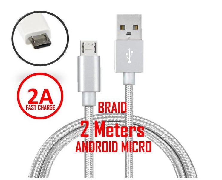 PTN 2A 2M SILVER Android Phone Micro Cable Braid Charge USB mobile Fast Charge Carousel 1