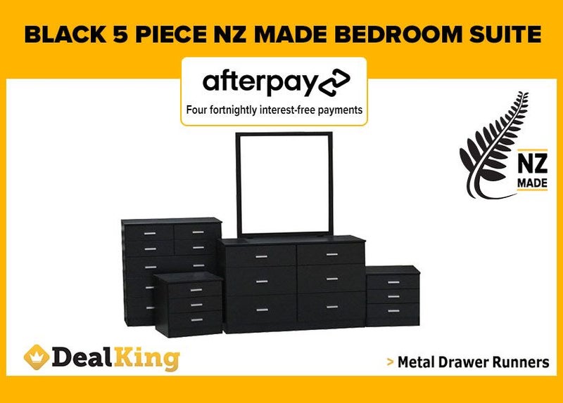 • BLACK FULLY ASSEMBLED 5PC NZ MADE BEDROOM SUITE $1325 FREE DELIVERY • Carousel 1
