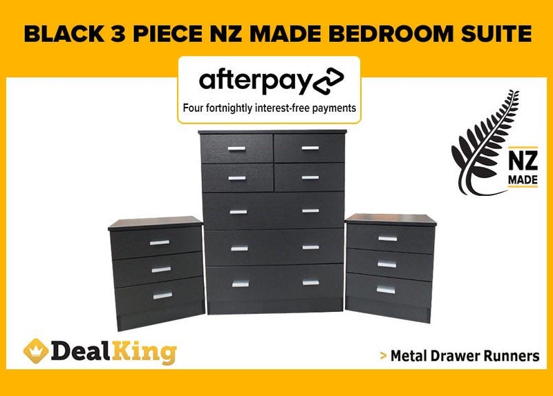 • BLACK FULLY ASSEMBLED 3PC NZ MADE BEDROOM SUITE $780 FREE DELIVERY • Carousel 1