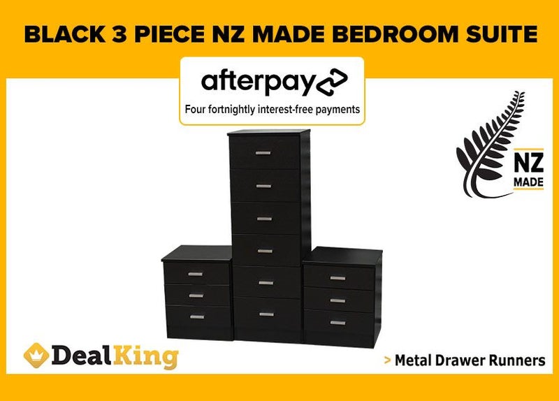 • BLACK FULLY ASSEMBLED 3PC NZ MADE BEDROOM SUITE $685 FREE DELIVERY • Carousel 1