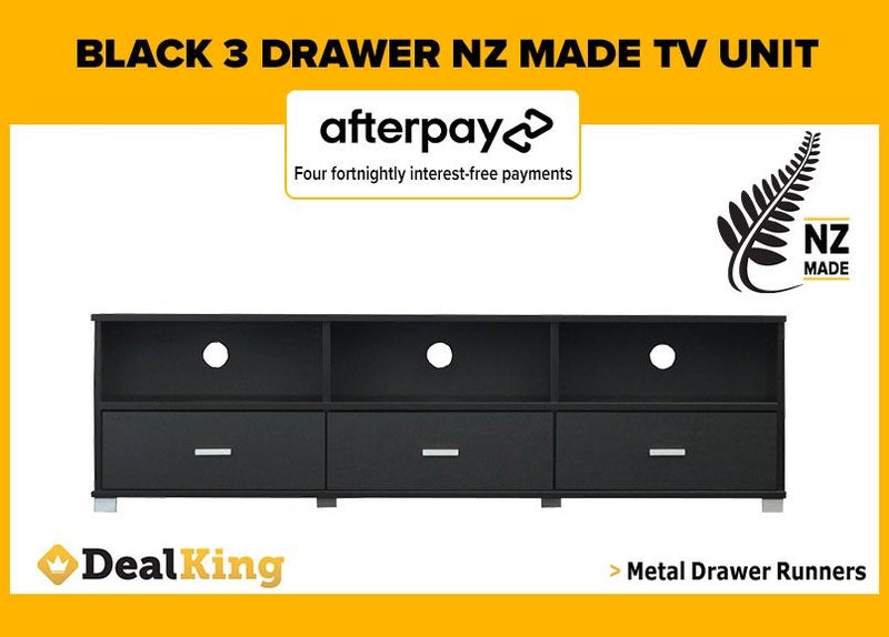 • BLACK FULLY ASSEMBLED 3 DRAWER NZ MADE TV UNIT $479 FREE DELIVERY • Carousel 1