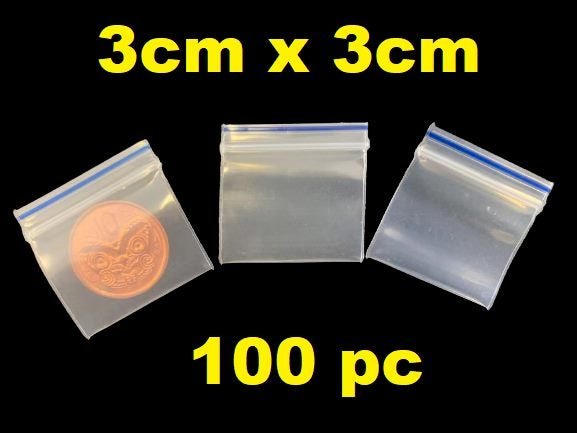 100Pc 3cm x 3cm Zipper Seal Bags / Resealable Plastic Bags / Zip Lock Bags Carousel 1