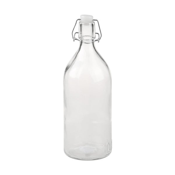 Clear Glass Water Bottle with Clamp Stopper 1L Carousel 1