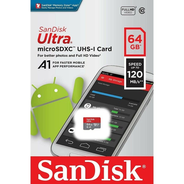 SanDisk Ultra 64GB Micro SD Card SDXC A1 UHS-I 120MB/s Phone TF SDSQUA4-064G Carousel 2