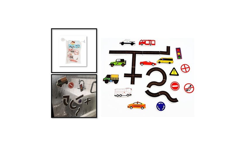 PTN Vehicle Bath Stickers in The Tub Bath Toy Bath Activity DIY Sticker Puzzles Carousel 1