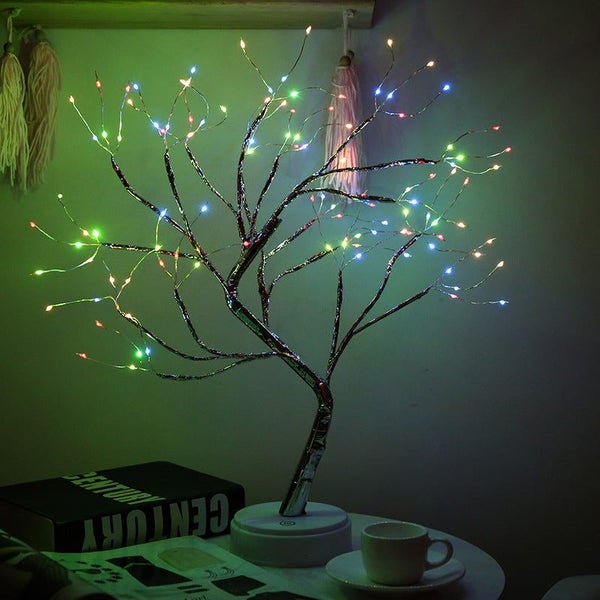 Creative 108 LED Copper Wire Tree Table Night Light Lamp - Multi Colour Light Carousel 1