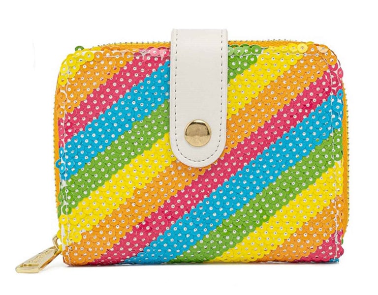 Loungefly Purse Sequin Rainbow new Official Disney Yellow Zip Around Carousel 1