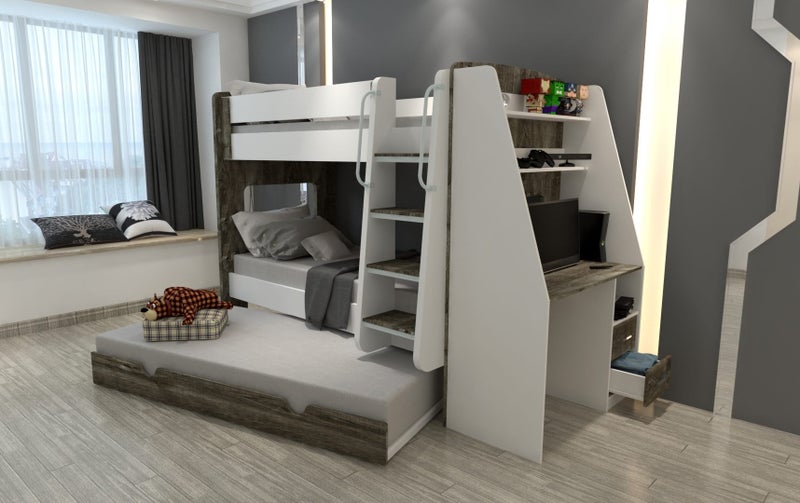 California Single Bunk Beds With Trundle Bed & Desk - New Colour Carousel 1