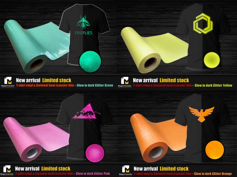 Limited stock / T-shirt HTV vinyl -Glow in the dark Glitter colour size10" x 8" Carousel 1