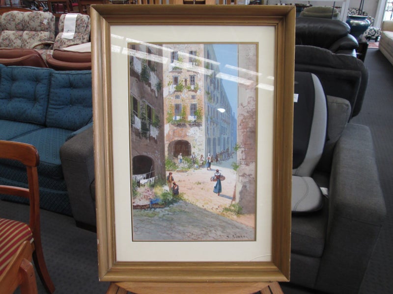 Yves Gianni - Neapolitan Street Scene - Original Gouache Painting Carousel 1