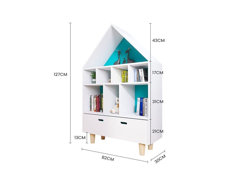 Kids Bookshelf Bookcase Storage Unit - House Shaped with Drawer Carousel 6